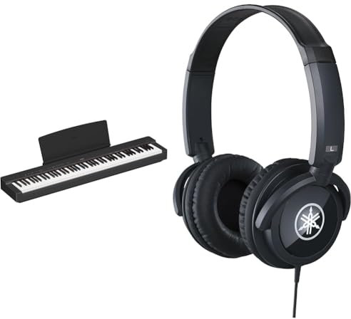 Yamaha P-225 Digital Piano & HPH-100B Kopfhörer, schwarz – Geschlossener On-Ear-Kopfhörer für einzigartigen Sound & dynamischen Klang – Ideal als Zubehör für Yamaha Keyboards und Digital Pianos