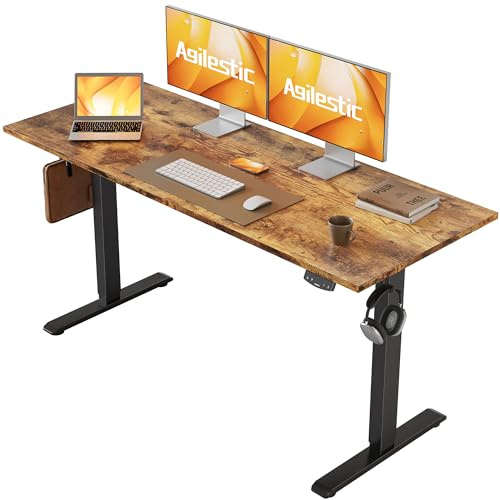 Agilestic höjdjusterbart skrivbord, 140 x 60 cm, elektriskt datorskrivbord med minnesfunktion, för kontor och hem, brunt