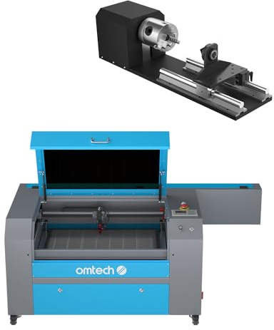 OMTech 100W CO2 Laser Engraver and Cutter with 3-Jaw Chuck Rotary Axis, 700x500mm Laser Cutter with Autolift Autofocus & Ruida Controls(with Forklift Unloading)