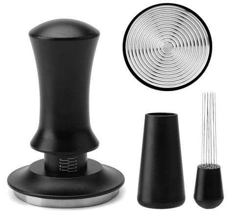 58mm Coffee Tamper, Calibrated Spring Loaded 58mm Tamper,Refined Handle Constant 30lb Tamper Tool with 304 Stainless Steel Threaded Base for 58mm Coffee Machine Barista Tool(Matte Black)