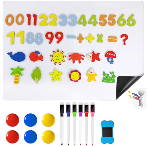 HavaCue A3 Whiteboard Folie Magnetisch, 29.7 x 42 CM Abwischbare Magnetisch Whiteboard Kühlschrank Magnettafel Mit Zahlen, Kühlschrankmagnete, Magnetisches Stiften, Schwamm, Magnete