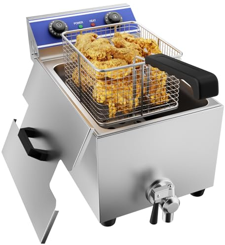 TAIMIKO Friteuse electrique Commerciale en INOX 2500W 6L avec Robinet de Vidange,Minuterie de 60 minutes Friteuse Professionnelle