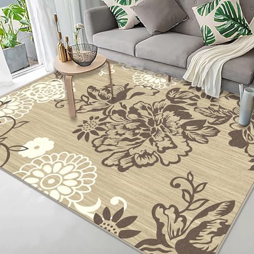 Tzvpsu Vorraum möbel Creme Braun Vintage Floral Design Langlebige Teppiche,badvorleger rutschfest waschbar Badezimmer deko,180x280cm