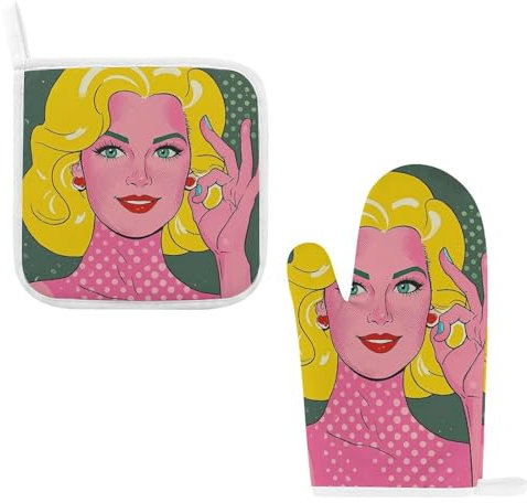 Ofenhandschuhe für Damen, Topflappen, Grill, hitzebeständige Handschuhe, blond, Topflappen, rutschfeste Kochhandschuhe für Küche, Backen, Kochen, Grillen (2 Stück)