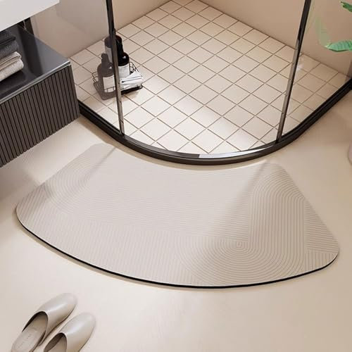 Absorbent Bath Mat - Diatomite Stone - Quick Dry, Curved Shower Mat for Corner Shower, Diatomaceous Earth Bathmat Rugs Non Slip Shower Mats for Inside Shower, Easy to Clean(G,60x120cm)