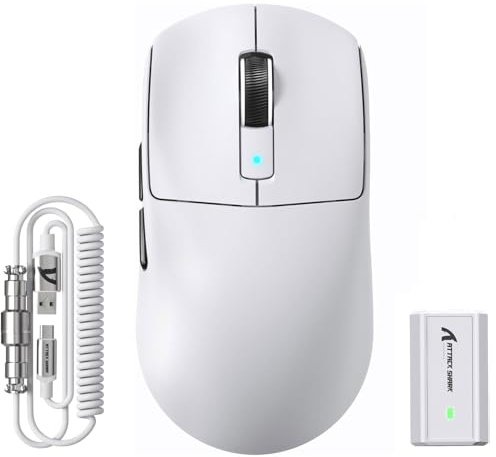 EWEADN Attack Shark R6 Lightspeed Kabellose Gaming-Maus, 39G Ultraleichtes, HyperSpeed mit 8K Hz, PAW3950 Sensor, Nordic 52840, 42K DPI für E-Sport-Spiele, Tri-Mode Programmierbare Mäuse - Weiß