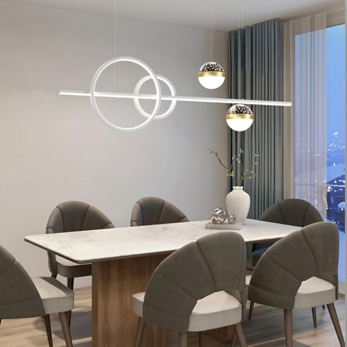 Moderne LED Pendelleuchte esszimmer dimmbar hängelampe esstisch schwarz, Moderne Linear design Hängeleuchte mit Fernbedienung, Esstischlampe hängend Höhenverstellbar für Küche büro (Weiß, 100 cm)