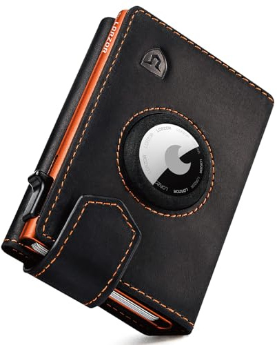 LORZOR® Design für Airtag Wallet, Slim Wallet mit Münzfach, Geldbörse Herren echtem Leder, RFID Blocker Portemonnaie, Portmonee Herren kartenetui Platz für 10 Karten, Geldbeutel (Orange)
