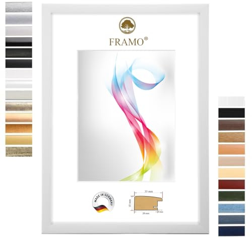FRAMO Holz Bilderrahmen 37,5 x 98 cm (Bildmaß) in Kiefer-Weiß | Größe wählbar | Rahmen für Poster | Puzzle | Foto collage | Maßanfertigung | Fotorahmen nach maß