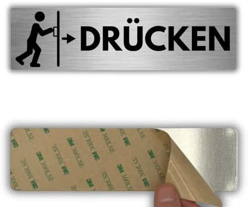 LEIASA | Schild Tür Drücken - 5x18 cm - Aluminium - Drücken Richtung Pfeil | Aufkleber Drücken zum Öffnen, Türschild Druckplatte, Hinweisschild Andrücken, Plakette Druckzone, Sticker Drucktaste