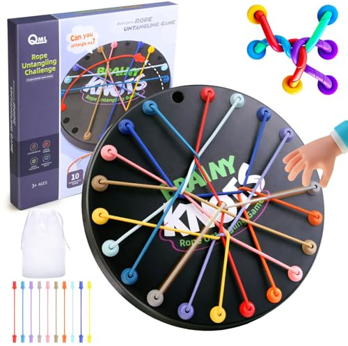 Starnearby Brainy Knots Game, Twisted Rope Challenge Puzzle Game, 2 to 4 Players Logic Strategy Untangling Board Game for Kids & Adults, Family Travel Party Games