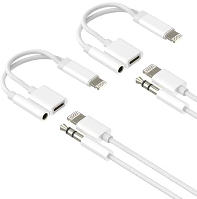 Lightning auf 3.5mm Kopfhörer Klinke Adapter (2 Stück)für iPhone 14 13 Pro Max für Apple MFi Certified Aux Audio aufladen Kabel Splitter für iPad Headphone Lighting Laden Jack Anschluss Auto Konverter