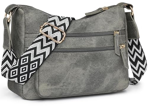 ZIOISNM Bolso Bandolera Mujer de Piel PU con Multicompartimento, Correa Ancha Ajustable Extraíble, Ligero Bolso Mujer Multifuncional para Compras, Viajes, Trabajo (Gris oscuro)