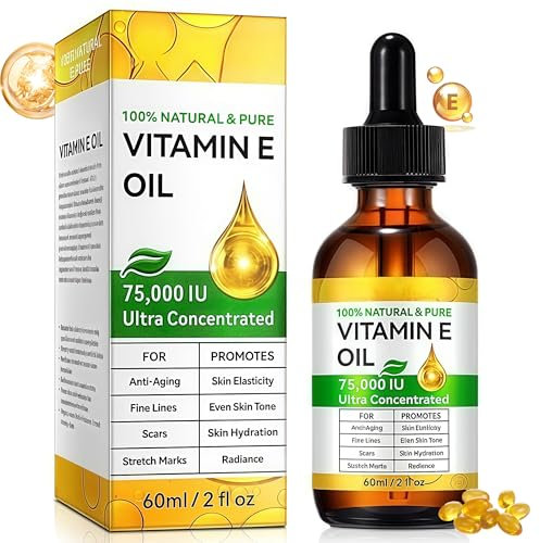 Pure Vitamin E Oil for Skin & Hair - Natural Bio Oil Scar Treatment, Vitamin E Capsules for Face (2 Fl Oz) - Non GMO, Cold Pressed, Moisturizing & Easy to Absorb