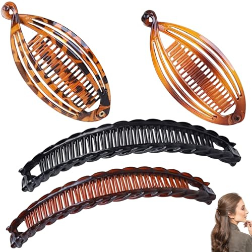 4 Stück Banana Clip Dickes Haar,Bananenspange Haare,Bananen Haarspange,Vintage Fischschwanz,Haarklammer Damen,Haarclips Mädchen für Pferdeschwanz und Hochsteckfrisuren für Langes,Lockiges,Glattes