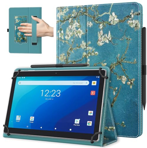 TiMOVO Universal Hülle für 10,1 Zoll Android Tablet, Aprikose Blume | Mit Stiftschlaufe, Leicht & Faltbar, Standhülle, Mit Handschlaufe, Für 9,6-11 Zoll Touchscreen-Tabletten