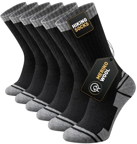 Stoeury Calcetines Trekking Lana Merino Hombre Mujer, Calcetines Senderismo Deporte Termicos Invierno, Merino Wool Socks Antiampollas, Acolchado, Transpirables, 3 Pares