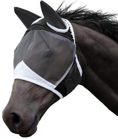 Fliegenmaske Pferd, Atmungsaktive Fliegenhaube Pferd, Schutz Vor Fliegen Und UV-Strahlen, Hochwertige Nylon Fliegenmaske Für Warmblut