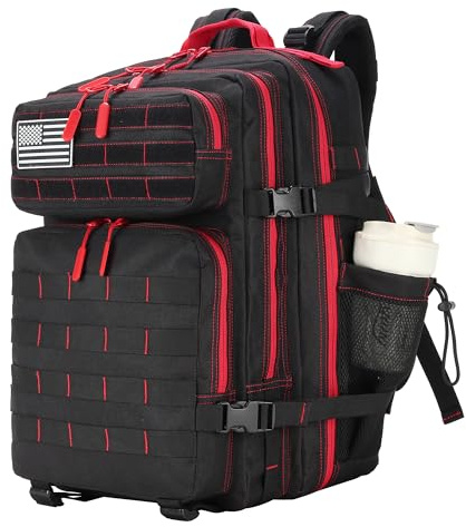 HongXingHai Sac à dos tactique pour usage quotidien - Sac à dos tactique militaire pour homme et femme - 45 l - Sac à dos de fitness, 45L Noir et Rouge, Large, Sacs à dos de jour