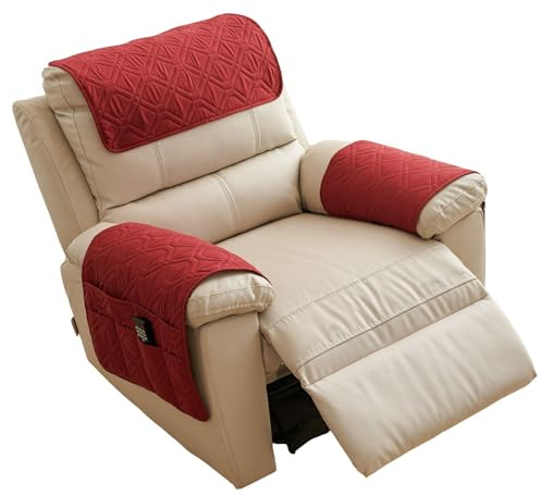 XDKS Anti-Schlupf-Sofa-Aufbewahrungsbeutel, Armlehnenbezüge, Armlehnenschoner für Sessel mit Tasche, Geeignet für die Lagerung Handy, Buch, Zeitschriften (Rot,1-Sitzer)