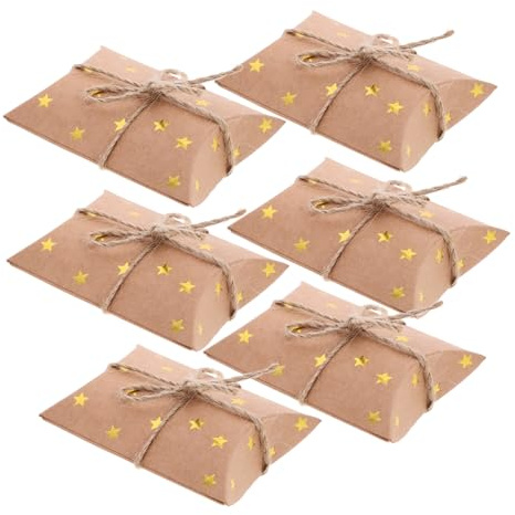 1 Satz Kraftpapier Geschenkschachtel mit Goldenem Stern Schnur Dekorative Verpackungsbox für Süßigkeiten Kekse und Gastgeschenke für Hochzeiten und Partys