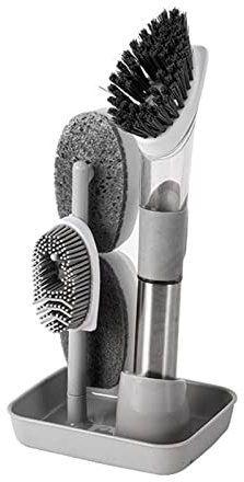 Soap Dispensing Dish Brush With 4 Replacement Heads 4 In 1 Long Handle Cleaner For Home Kitchen Dishes Pot Pan Tool Soap Dispenser Dish Brush Storage Set