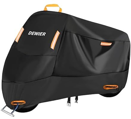 DEWIER Motorcycle Cover Waterproof Outdoor, 420D Heavy Duty, M 71in, All Season Protection, Windproof Clasps, Storage Bag, Night Reflective Design, Fits Motorcycles, 1-2 Bikes Ebikes