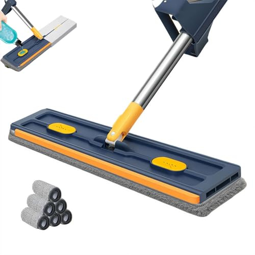 Trapeador plano grande de 54 pulgadas y sistema de cubo para limpieza de suelos, mopa giratoria de 360 grados, con 6 almohadillas de microfibra reutilizables secas y húmedas, para azulejos, madera