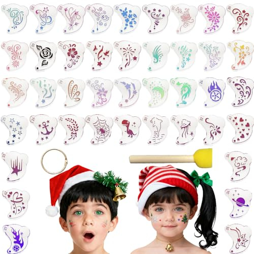 HaploS 42 Stück Wiederverwendbare Schminken Schablonen für Gesicht Körper | 42 Tattoo Schablone Augen Tattoo Schablonen Körper Farbe für Gesicht Körper, Karneval Halloween Weihnachten Fasching Party