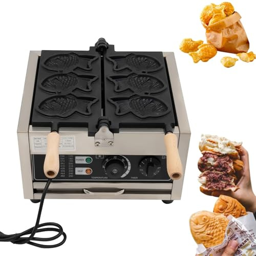 Machine à Taiyaki électrique, 1400 W, 3 pièces, gaufrier japonais antiadhésif, double face, chauffage à 180 °, for restaurant et snack-bar