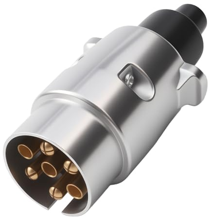 Prise Remorque Métal 7 Broches 12V Étanche, Connecteur Électrique Mâle Universel avec Contacts en Cuivre, Compatible Caravane, Camping-Car, Chariot Motos, Voiture et AHK Remorque, Installation Facile