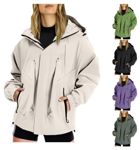 Lightweight Jacket Women, Casual Outdoor Raincoats with Hooded, Breathable Zip Up Softshell Jackets with Pockets, for Spring Fall Winter
