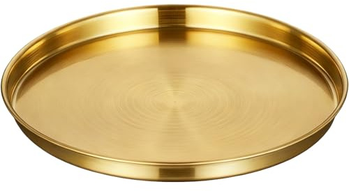 Rundes Tablett aus 201 Edelstahl mit Gebürsteter, Edelstahl Tablett Matter Oberfläche, Servier- und Dekorationsobjekt für Zuhause, Küche, Restaurant, Bar, Party im Freien(Gold,24cm/10in)