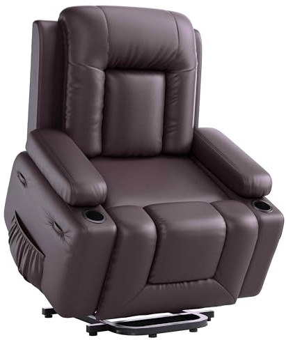 GarveeHome Relaxsessel Massagesessel Elektrisch Verstellbar Fernsehsessel mit Liegefunktion Massage Wärmefunktion, 2 Seitentaschen 2 Getränkehalter, Lesesessel TV Sessel Wohnzimmer (Braun)