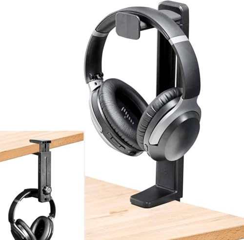 Samlonge 2-in-1 Kopfhörerhalter, Universeller Kopfhöreraufhänger, Gaming Kopfhörer Clip, Desktop Headphone Ständer für Alle Kopfhörers (Schwarz)