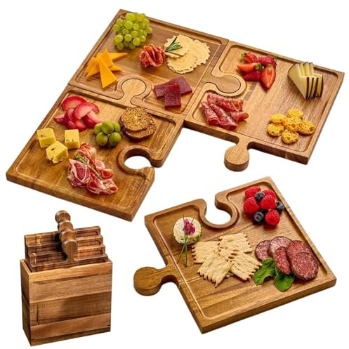 Juego de tablas de charcutería de madera para charcutería, tabla de queso, bandeja larga para servir, tablas de cortar para cortes fríos, carne, frutas, nueces, reuniones familiares, vacaciones