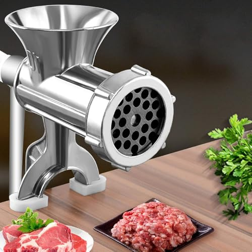 SQUADO Tritacarne Manuale in Alluminio con Insaccatrice – Macchina per Macinare Carne, Salsicce e Mais, Trita Carne Manuale da Cucina con Morsetto da Tavolo
