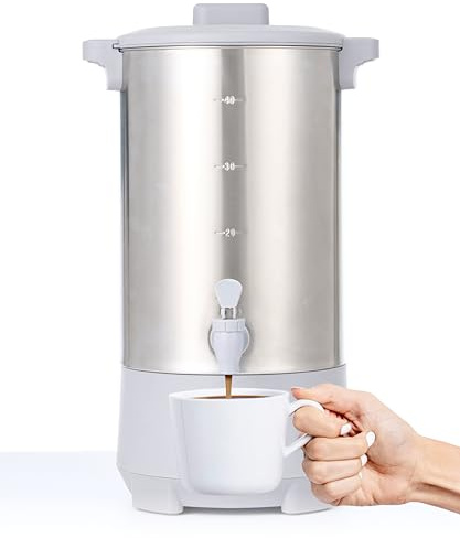 SYBO 45 Cup Coffee Urn, 6L Commercial Stainless Steel Coffee Maker | Hot Water Dispenser, Fast Brewing Percolator with Removable Filter, Easy Clean, for Catering Office & Events, Grey