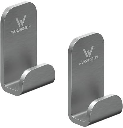 WEISSENSTEIN Handtuchhaken Ohne Bohren aus Edelstahl fürs Bad – Neues Design - Mehr Tragkraft – Selbstklebende Haken – 2 Stück
