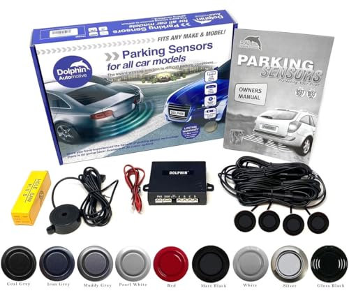 Dolphin Automotive DMS400 - Sensori di parcheggio per retromarcia, 4 sensori posteriori con allarmi audio, marchio Auto Express premiato in 9 colori (nero opaco)