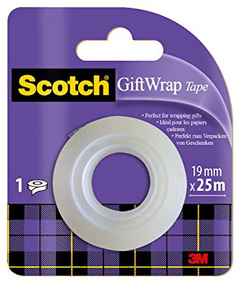 Scotch Gift Wrap Tape – 1 rulle, 19 mm x 25 m – satinerad, transparent tejp för användning på presentpapper