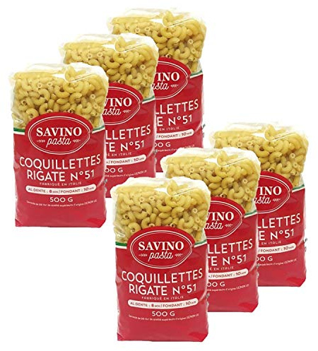 Lot 6x Pâtes Coquillettes Rigate n°51 - Savino Pasta - paquet 500g