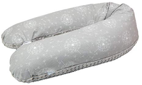 LOOLAY® Almohadillas de Lactancia Cojín de algodón Minky, de 2 lados, XXL, muy suave, para dormir de lado, incluye funda, 170 cm (diente de león gris/Minky gris)