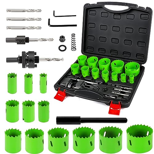 LifeIdeas Bi-Metal Hole Saw Kit, 22PCS Hole Saw Set with 3/4 to 2-1/2 12 PCS Saw Blades in Case, High Strength Hard Alloy Steel, Mandrels, Hex Key, Drill Bits for Metal, PVC Board, Wood and Plywood