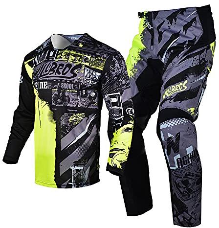 Willbros Youth Jeunesse Motocross Gear Set MX Ensemble Pantalon en Jersey Enfants Enfants Combinaison de Course Off-road Moto Garçons Filles Green YXL
