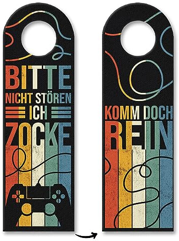 Bitte nicht stören Ich zocke oder Komm doch rein Türhänger mit Controller Motiv im Retro-Look mit Controller für echte Gamer oder deren Zockerzimmer und Nerds Arkade Computer