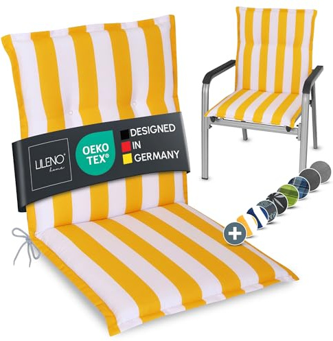 LILENO HOME Gartenstuhl Auflagen als [1er Set - Niedriglehner] in | Blockstreifen Gelb - bequeme Liegen als Sitzauflagen für Gartenmöbel - Stuhlkissen für Gartenstühle und Klappstühle