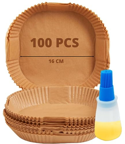 Mypicompany. Papel Freidora Aire, Cuadrado 16cm con Dosificador Aceite. 100 Piezas. Moldes 100% Grado Alimenticio