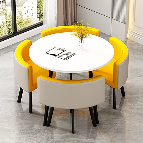 Tisch und Stuhl-Set Konferenztisch Büro Empfangsraum 80 cm rund Lounge Esstisch Besprechungstisch Freizeittisch Bürotisch Balkontisch Schlafzimmer Hotelrezeption Tagungsraum 4 Lederstühle ( Color : Gi