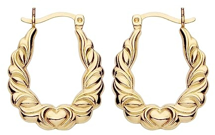 9ct Yellow Gold on Silver Vintage Style Oval Creole Hoop Earrings